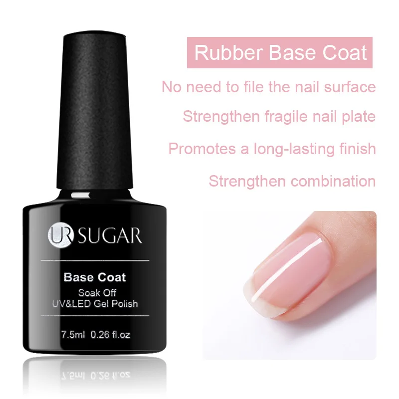 Rubber Base Coat Ur Sugar, 7,5 мл, светящийся, не протирается, верхнее покрытие, Цветной Гель-лак, матовая основа, верхнее покрытие, УФ светодиодный, не впитывается, Гель-лак для ногтей, долговечный - Цвет: Rubber Base Coat
