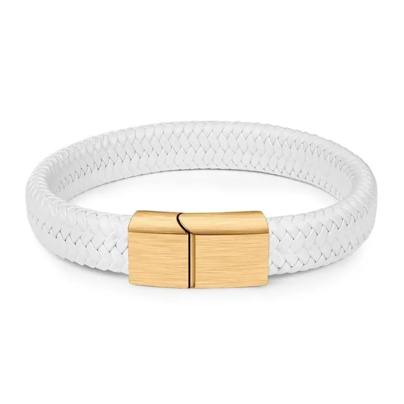 White 03 Jiayiqi шикарный Плетеный мужской браслет, белый кожаный браслет, титановая стальная застежка, мужские ювелирные изделия, серебро/золото/розовое золото, пряжка - Окраска металла: White 03