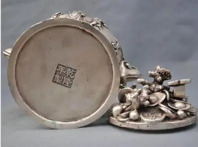 10 ''китайская Серебряная бронзовая миска с сокровищами для мальчика Бронзовая