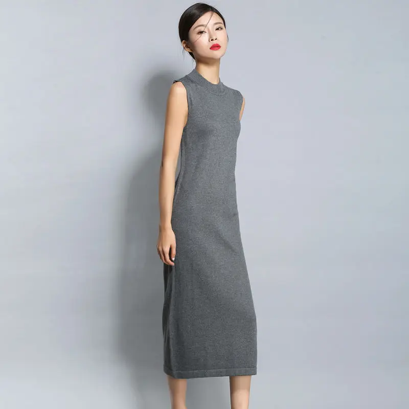 Женское кашемировое платье с круглым вырезом однотонное Повседневное