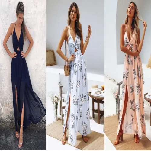 Женское длинное платье подружки невесты официальное с лямкой на шее без рукавов