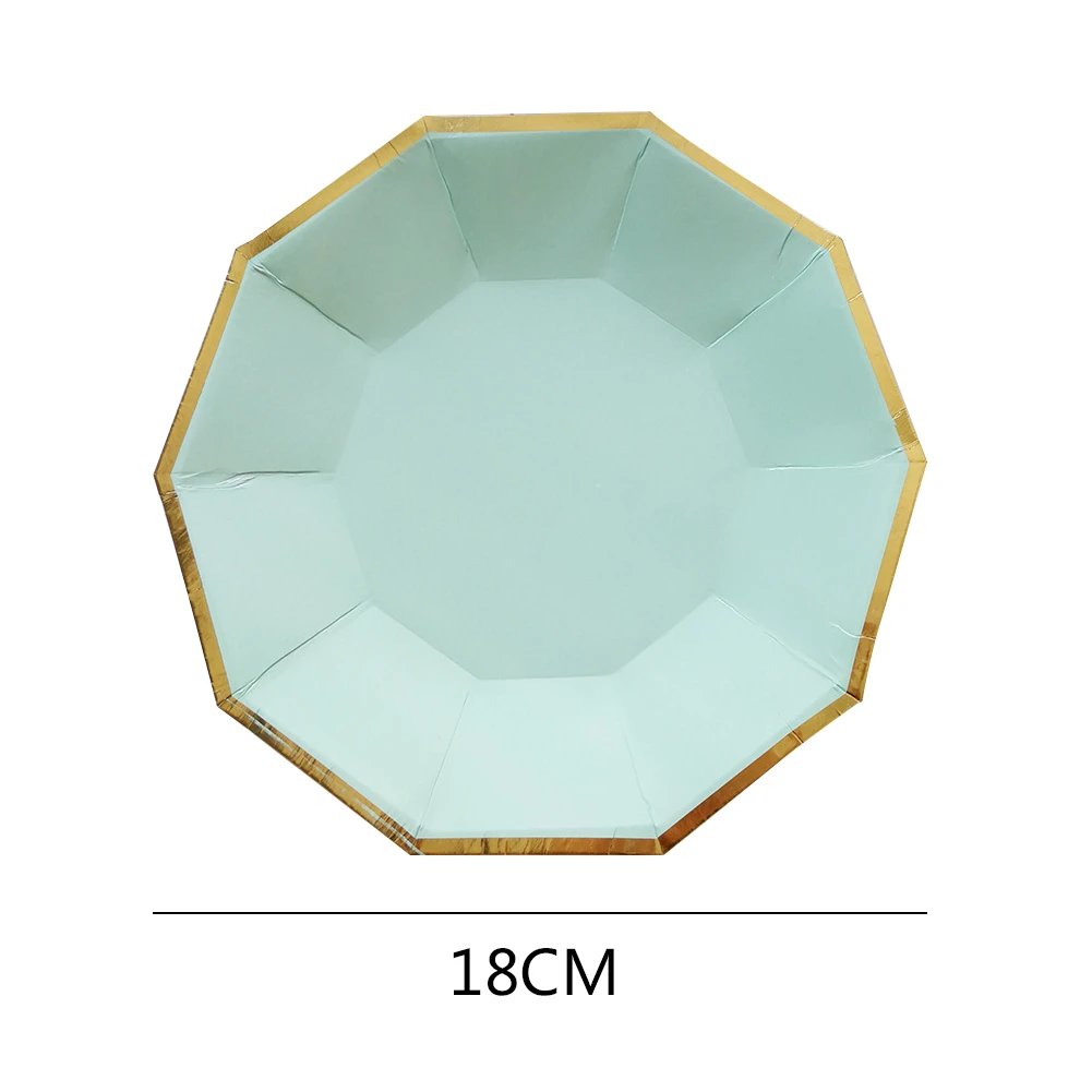 Gold Foil Mint Green Disposable Paper Plates Cups Straws Birthday Wedding Tableware Dessert Plates For Christmas Party Decor - Цвет: 8Pcs 7Inch