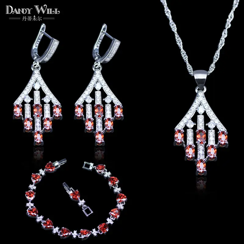 Королевский Красный кубический циркон серебряный цвет Ювелирные наборы для