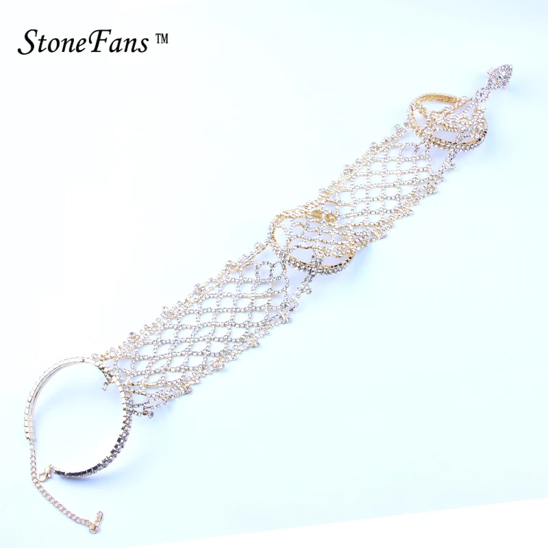 TYPE2-Gold StoneFans, длинные стразы, браслет, кристалл, верх, браслет на руку, браслеты на цепочке, цветок, свадебные браслеты, женские браслеты - Окраска металла: TYPE2-Gold