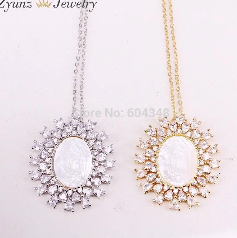 Style B Necklace 5 прядей ZYZ323-8868 золото/серебро Кристалл циркония медальон Дева Мария, Девы Марии мать жемчуга оболочки кулон ожерелье - Окраска металла: Style B Necklace