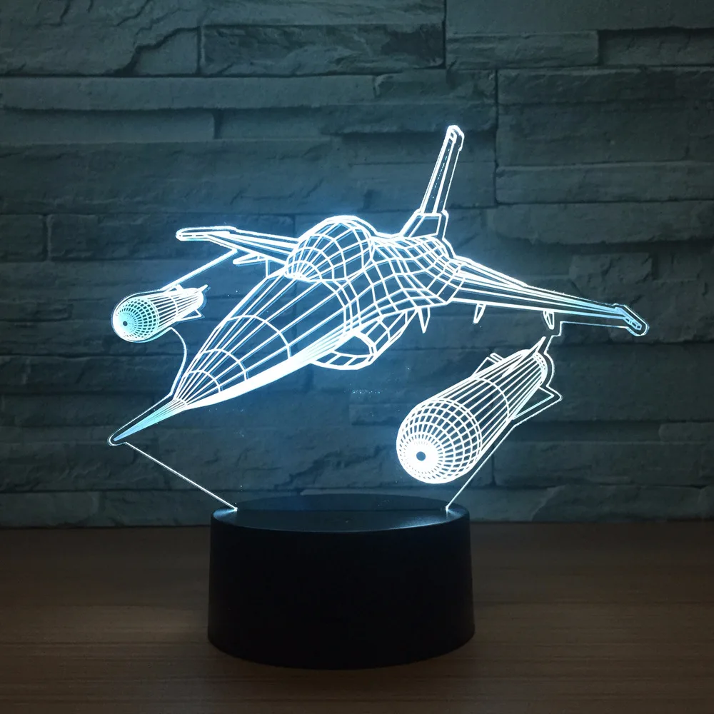 Новый военный самолет 3D Ночной светильник Настольная лампа разноцветный с USB