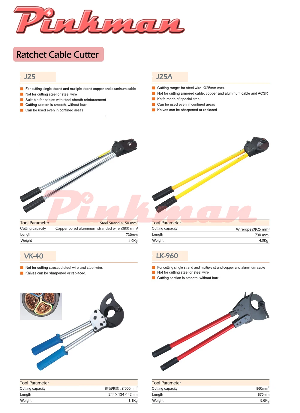 FASEN J25 J25A LK-960 Ratchet кабельный резак