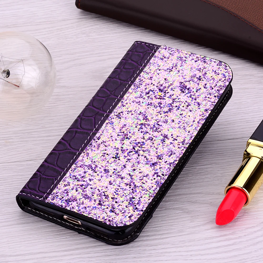 Магнитный чехол-книжка из крокодиловой кожи с блестками для Samsung S8 S9 S10 Plus S10e Note 9 M10