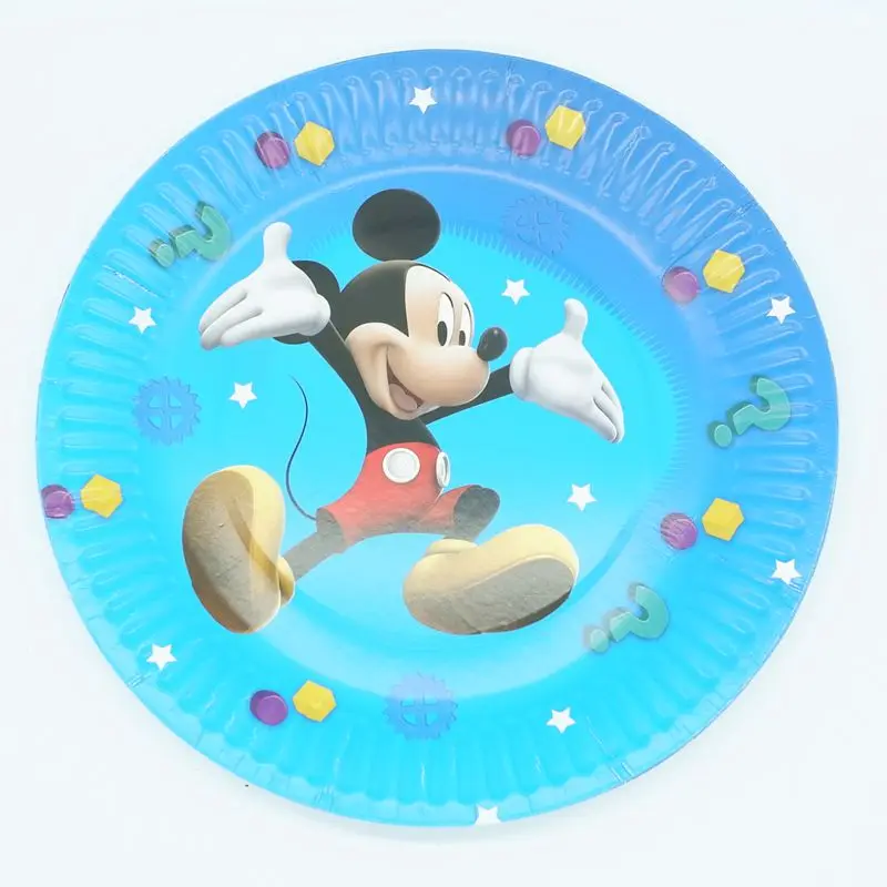 paper plate 10pcs Микки Минни дети день рождения набор украшения вечерние принадлежности бумажные кружки, тарелки, салфетки баннер/флаг шляпа соломы конфеты/попкорн коробка - Цвет: paper plate 10pcs