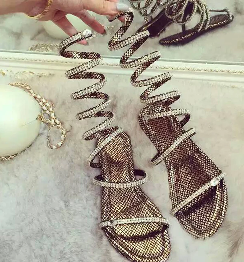 Большие size34-46 Летние женские сандалии Пикантные сандалии-гладиаторы со стразами
