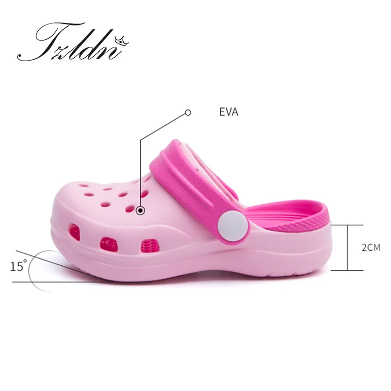 TZLDN Girls Boys Clogs Garden Shoes Summer Hollow Children Slippers Contrast Color Kids Beach Sandals EVA Eco-friendly Shoes