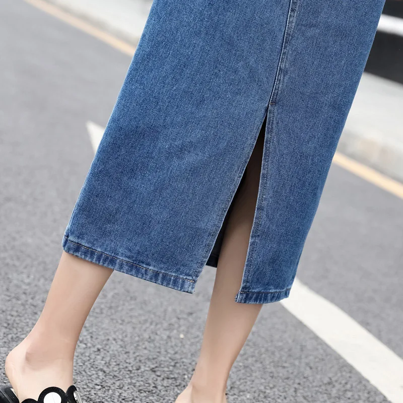 Женская джинсовая юбка демисезонная Длинная свободная повседневная трапеция с