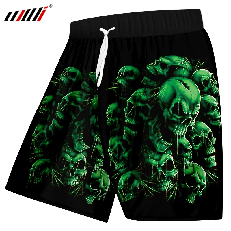 Шорты UJWI мужские с принтом повседневные зеленые пляжные до колена черепа