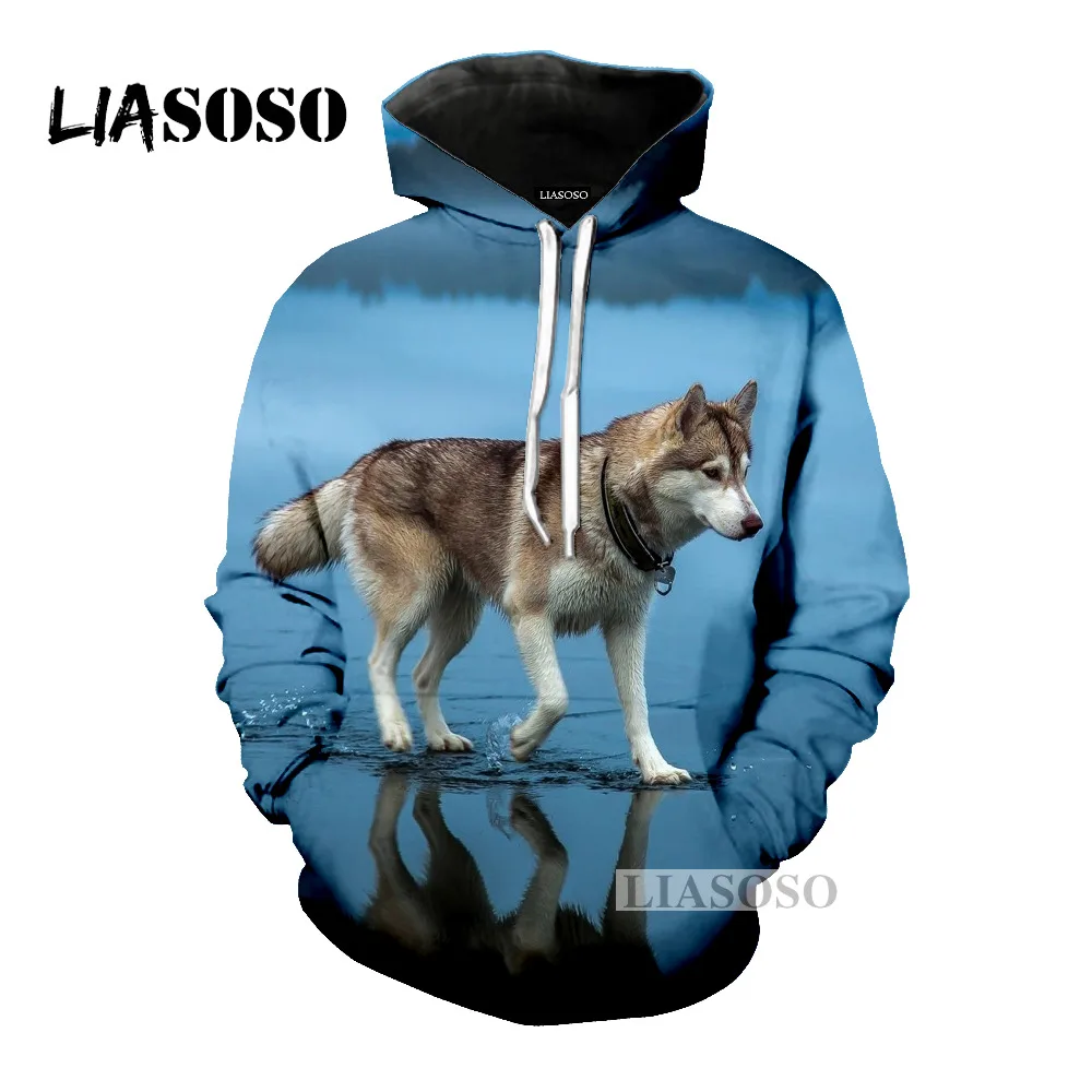 LIASOSO Осенняя Новинка для мужчин wo мужская толстовка с 3D принтом животных, Siberian Husky толстовки с длинными рукавами в стиле хип-хоп Топ уличный пуловер M027