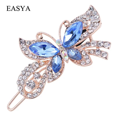 CHG-220blue EASYA разноцветные элегантные Стразы заколки-бабочки заколки для волос удивительные заколки для волос с кристаллами для женщин и девушек - Окраска металла: CHG-220blue