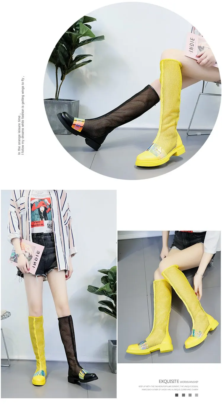 Летние женские ботинки; zapatillas mujer; теннисные сетчатые Сапоги выше колена на платформе; Botines Mujer; коллекция года; Женская дышащая обувь на плоской подошве в стиле хип-хоп