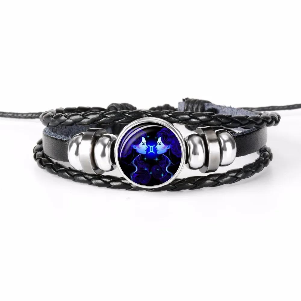 Дропшиппинг Gemini Cancer Leo Virgo Libra Scorpio 12 созвездие черный панк кожаный браслет со