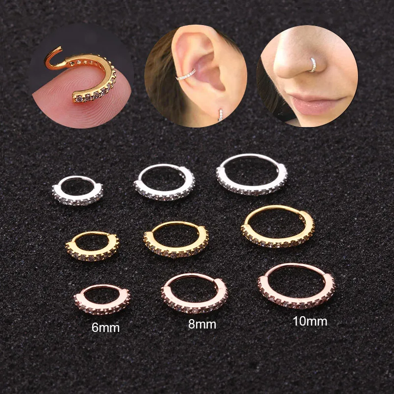 Sellsets 1PC 6/8/10 мм Cz Нос кольцо ложная спиральный для хряща серьги Daith уютно Rook на