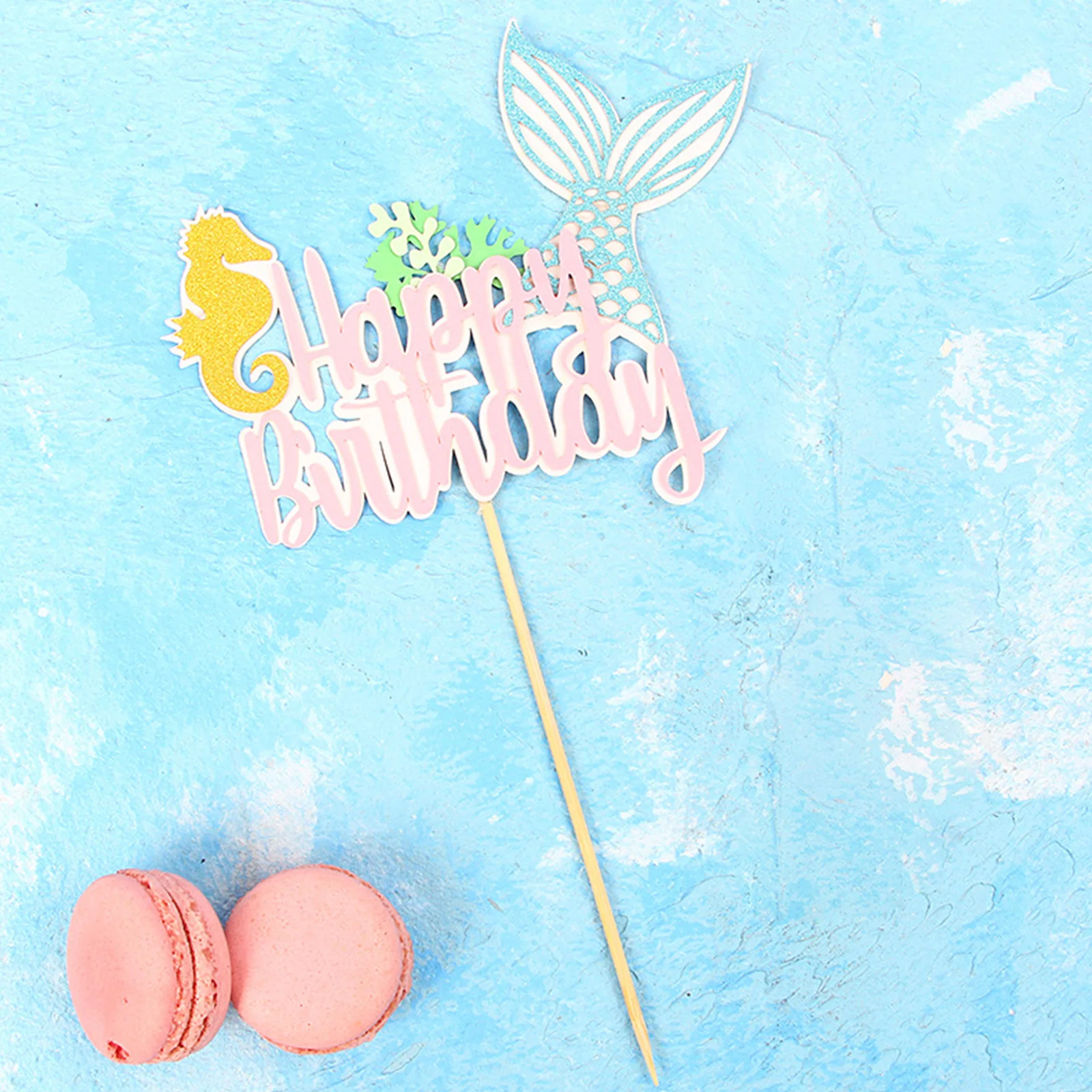 1pcs DIY Happy Birthday Cake Topper Mermaid Tail Shell Starfish Theme Girl Party Cup Decoration Baby Shower Supply | Дом и сад