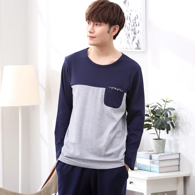 Yidanna comfortable striped pajamas set for men pyjamas male long sleeve cloth casual nighties cotton plus size sleepwear autumn | Мужская
