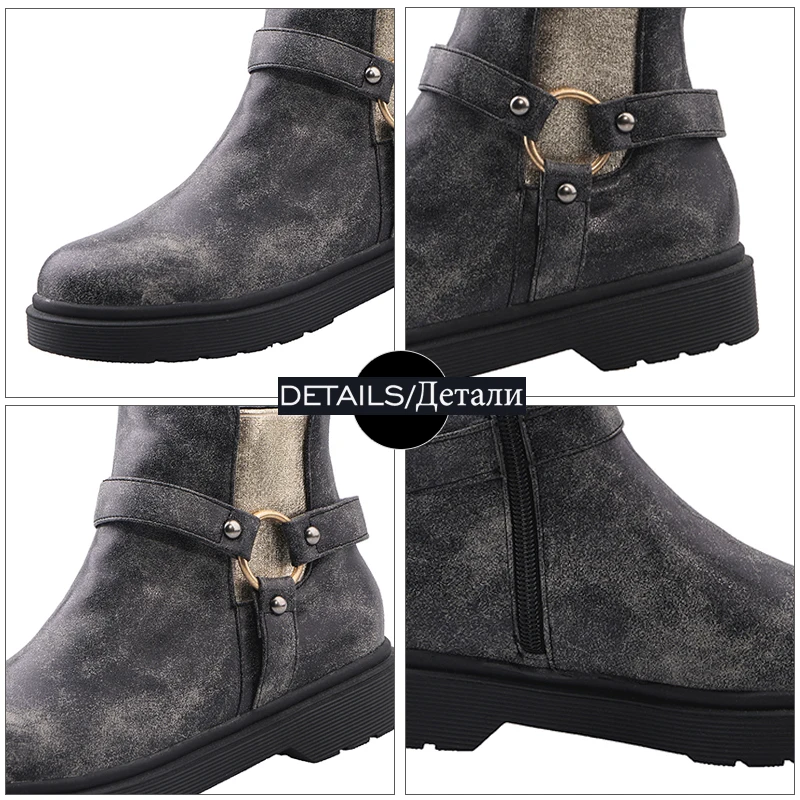 JK Elastic Ankle Boots Women Rivet Platform Booties Ladies Metal Casual Shoes Female Round Toe Girl Winter 2019 New Brown | Обувь