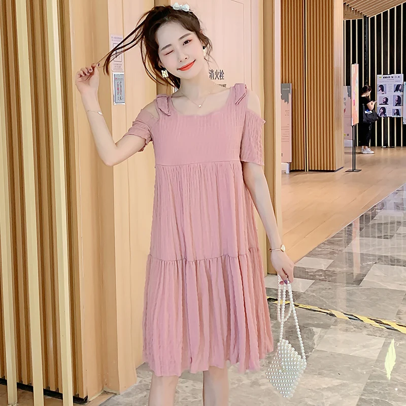 Розовый 6321# летняя корейская мода для беременных платье для кормления грудью одежда для беременных женщин с открытыми плечами Одежда для беременных - Цвет: Розовый