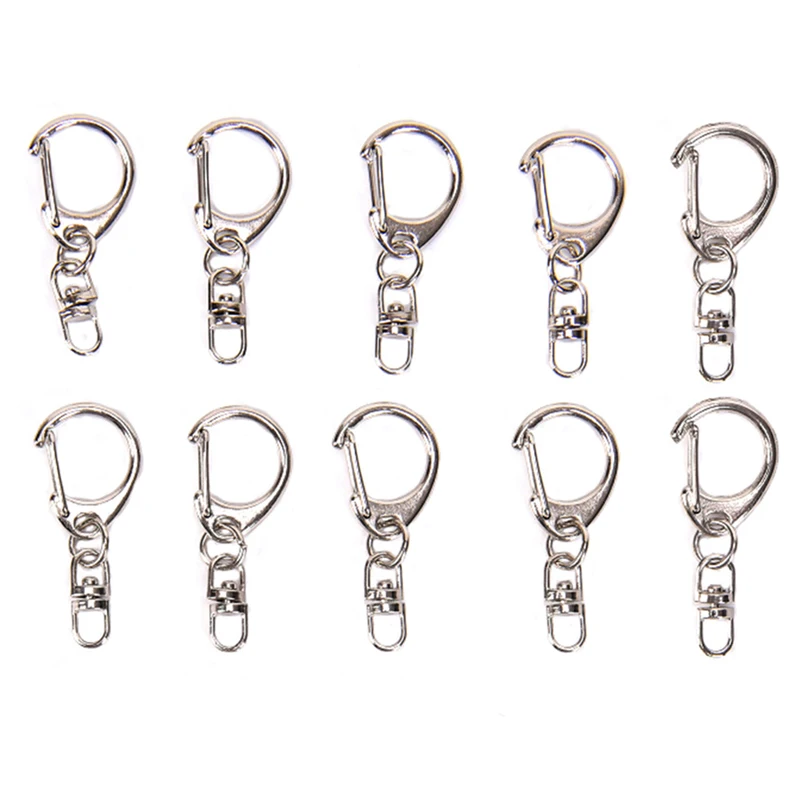 

10pcs/lot C Shape Classic Hook Ring Silver Metal Swivel Lobster Clasp Clips Hooks Split Ring DIY Bag Accessories