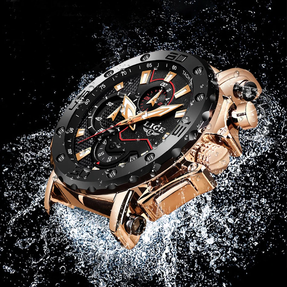 LIGE мужские часы Топ бренд класса люкс кварцевые золотые повседневные кожаные