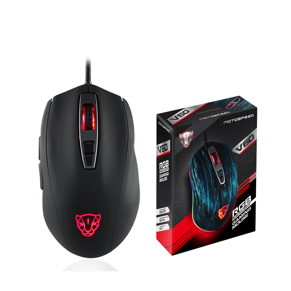 Новое поступление Motospeed V60 5000 dpi Проводная игровая мышь 7 клавиш Сверхбыстрая Pmw3325 Высокоточный оптический двигатель 100 дюймов/с