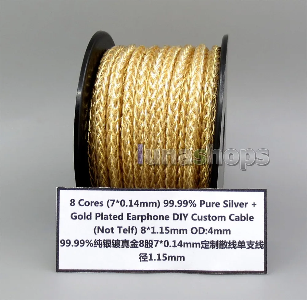 LN006210 8*(7*0,14 мм) 8 ядер 99.99% чистое серебро+ Позолоченные Наушники DIY пользовательский кабель(не Telf) 8*1,15 мм OD: 4 мм acrolink