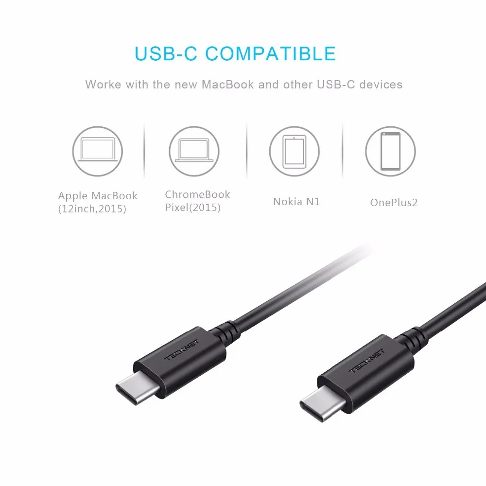 Кабель usb type C Tecknet кабель для быстрой зарядки xiaomi mi 4C 5 4s OnePlus 2 Nexus 5X 6P мобильный