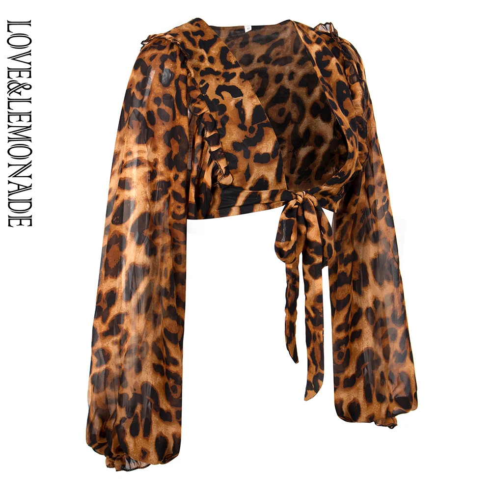 LOVE & LEMONADE Сексуальная леопардовая шифоновая блуза с v образным вырезом и длинным
