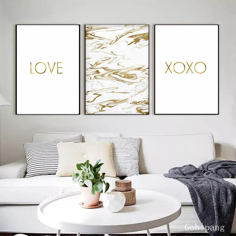 Xoxo Print Love Quotes Canvas Painting Marble Gold Wall Decor Scandinavian Poster Pictures for Living Room no frame | Дом и сад