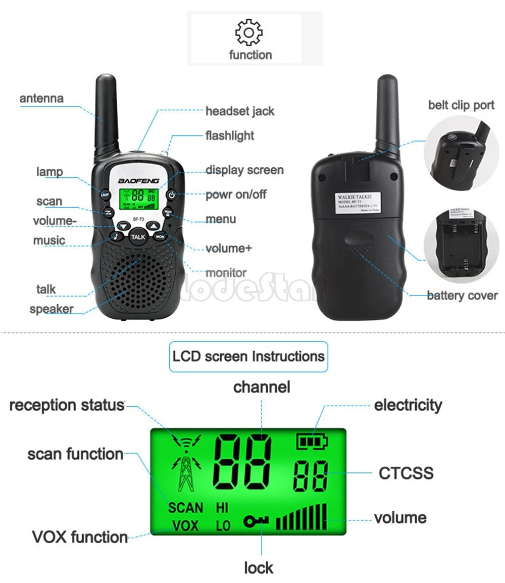 2 шт. Baofeng BF-T3 мини-рация 2 Вт UHF 462-467 МГц Портативное двухстороннее радио 22CH T3 VOX FM трансивер детская игрушка CB радио