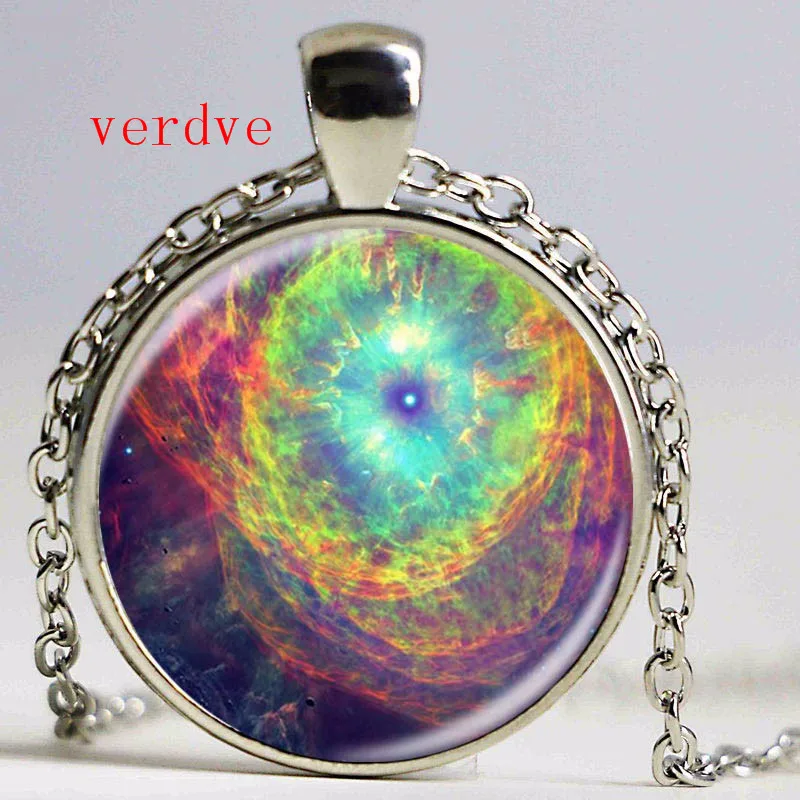 Ожерелье с космическим кулоном Galaxy Nebula стеклянный кабошон винтажное ювелирное