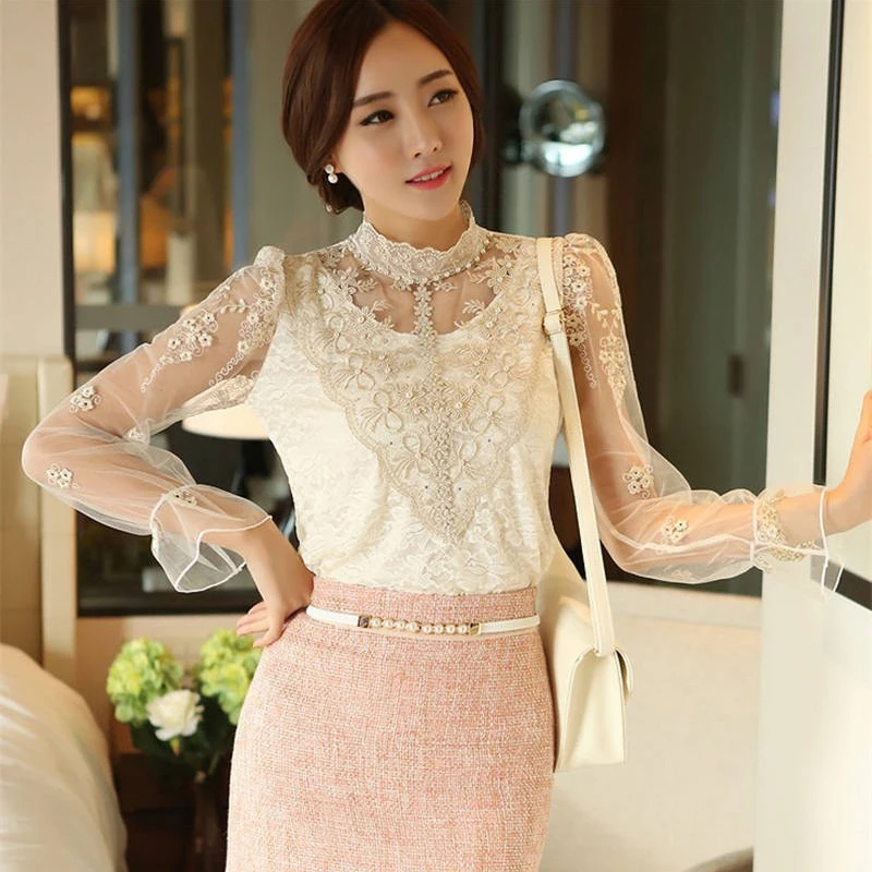 Тонкая элегантная кружевная рубашка большого размера женские топы модные