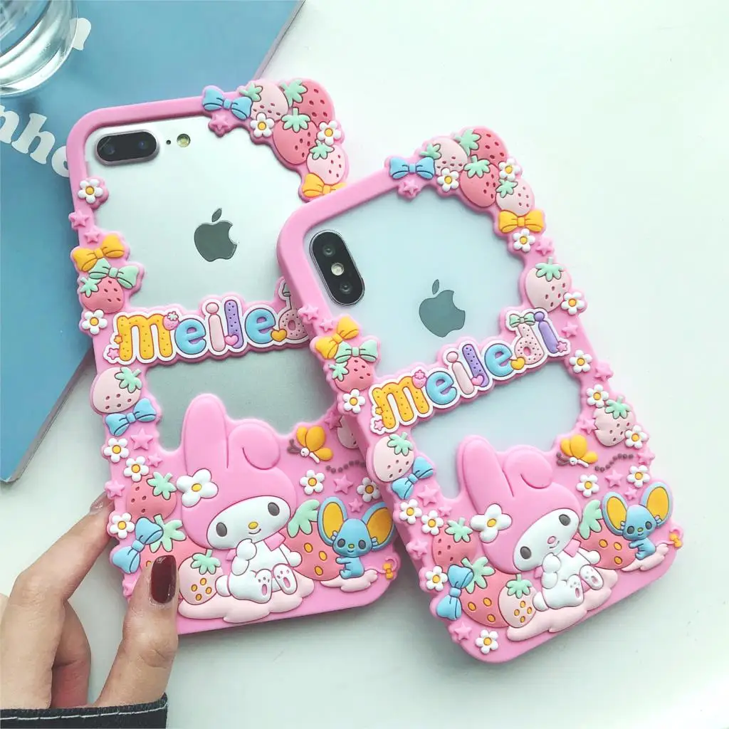 For iPhone XS max XR X 3D Cute Melody bumper phone Cases iphone 8plus 8 6s 6plus 7 7plus Soft pink case back cover | Мобильные