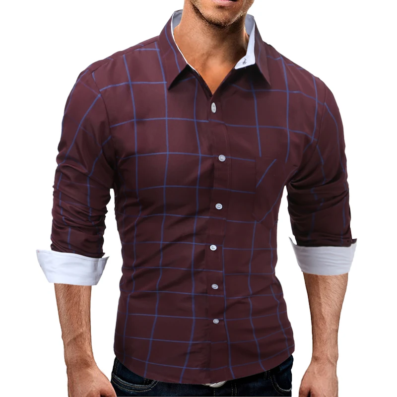 Новые осенние модные брендовые Для мужчин одежда Slim Fit рубашка с длинными