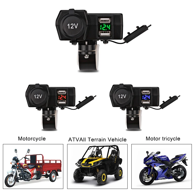 Waterproof Motorcycle Cigarette Lighter Socket Splitter + Dual USB Power Adapter Led Voltmeter 12V 24V for ATV Scooter | Автомобили и
