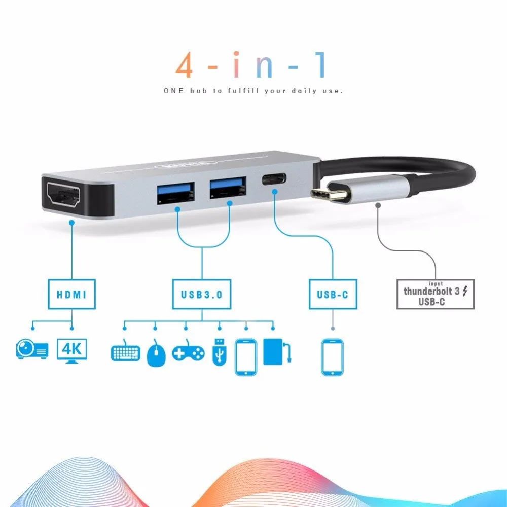 KUYiA USB C концентратор многопортовый Алюминиевый адаптер типа с 2 x 3 0 + 4K HDMI для MacBook