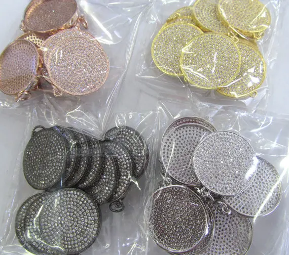 

6pcs 28mm CZ Micro Pave Beads Spacer Beads roundel disc Micro Pave Disc Connector CZ Pave Connector Charm silver rose gold gunme