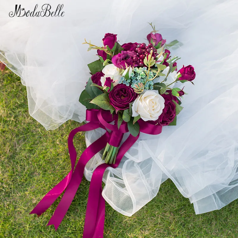 Modabelle Бургундия розы ягоды Свадебный букет Boeket Kunstbloemen искусственные цветы для свадьбы брошь букеты