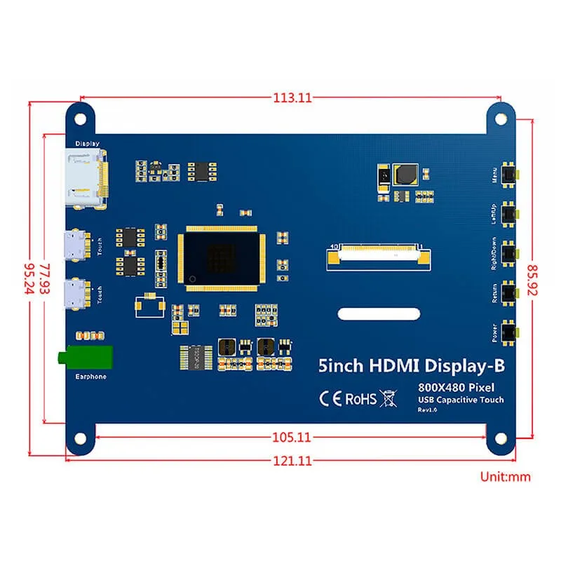 5-дюймовый сенсорный портативный монитор HDMI 800x480 емкостный экран ЖК-дисплеи Raspberry