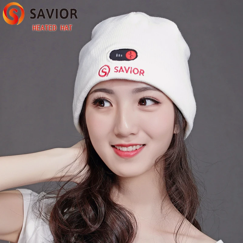 

Savior winter heated hat Li-ion 7.4V white cap smart 3 levels controller electric heating keep warm men and women