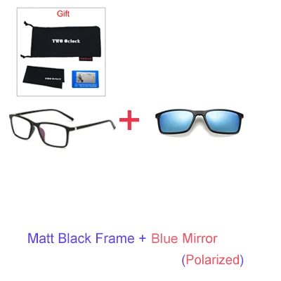 1 Frame 1 Blue Clip Два Oclock поляризованные очки на застежке, оправа, магнитные солнцезащитные очки для мужчин и женщин, солнцезащитные очки по рецепту, квадратные очки для близорукости, солнцезащитные очки A8806 - Цвет линз: 1 Frame 1 Blue Clip