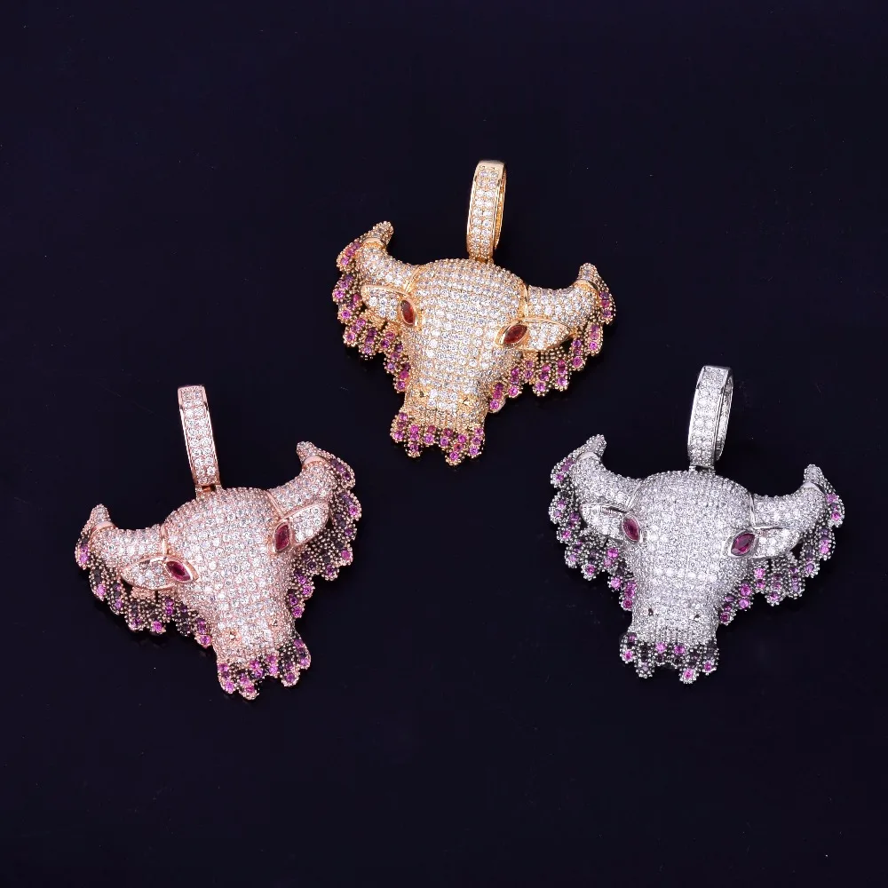 Животное капельного колье в виде коровы & Золотой кулон Цвет Bling кубического