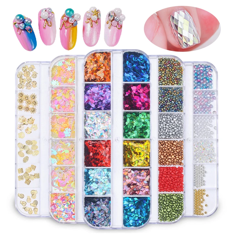 Elessical 12 сетки/блеск для ногтей с блестками разноцветные стразы/Shell/металлической