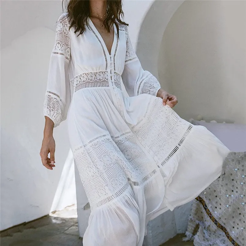 Женское кружевное платье с вышивкой сексуальное V образным вырезом и коротким