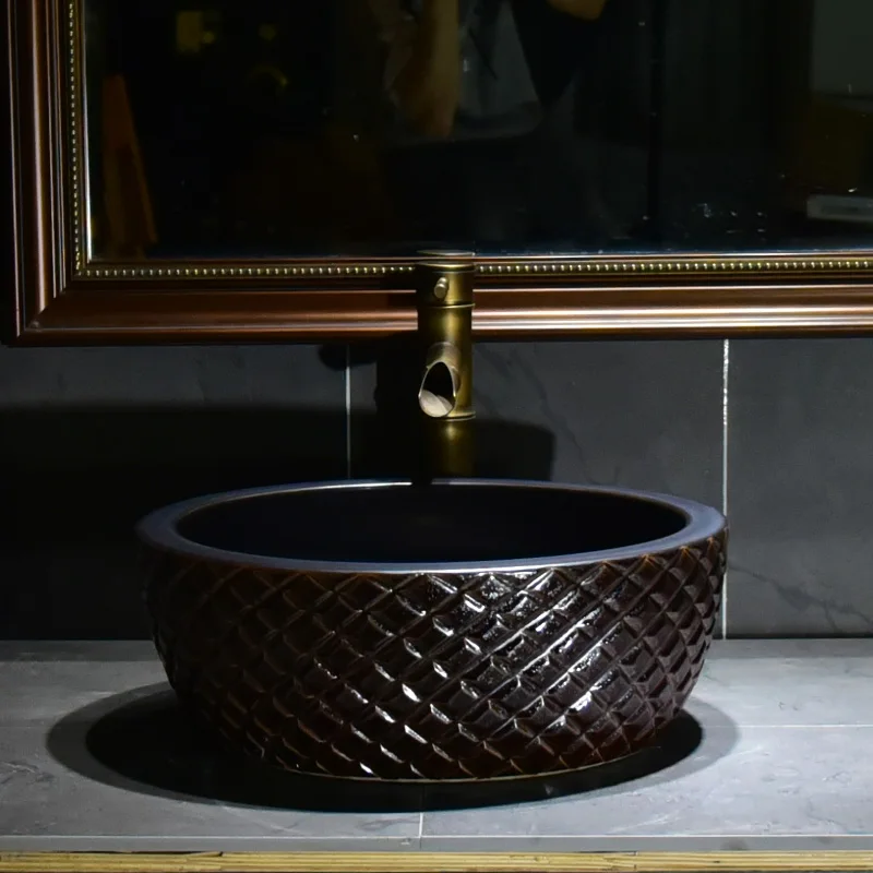 Черная керамическая фарфоровая раковина для ванной комнаты туалетной