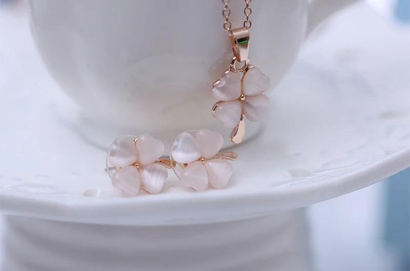 Кошачий глаз опал камень кулон ожерелье ювелирные наборы цветок серьги гвоздики